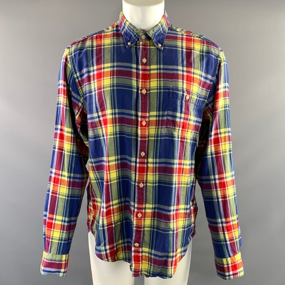 GANT Size XL Blue Yellow Plaid Cotton Button Down Long Sleeve Shirt